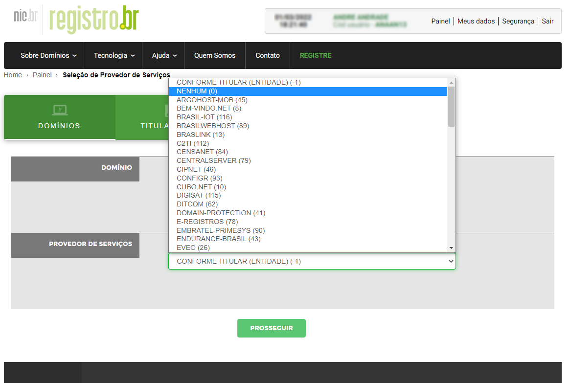 Como alterar o provedor de serviços do seu Registro.br para nenhum